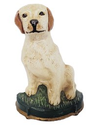 Vintage Cast Iron Painted Doorstop - Yellow Labrador Retriever Dog