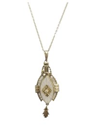 Fabulous 1920s Antique 14K Art Deco Camphor Glass & Diamond Necklace