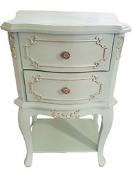 Very Pretty Vintage Wood Nightstand Side Table Repainted In Celedon Green With Gold Accents