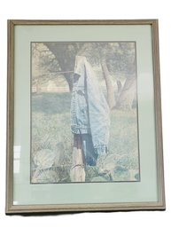 Pencil Signed Ed Strain Lithograph Print Framed - Denim Jacket On Fence Post