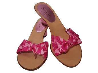 Never Worn Ladies COACH Havana Pink Satin & Leather Size 9.5 Wedge Sandals