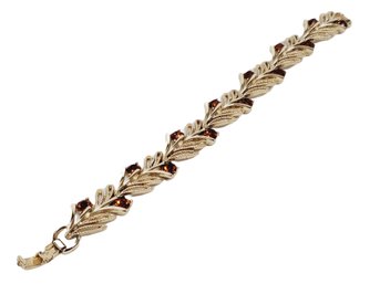 Vintage LISNER Gold Tone & Amber Jeweled Vine Leaf Design Ladies 7.25' Costume Jewelry Bracelet