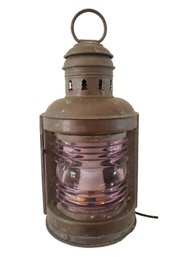 Antique Vintage Perkins Nautical Marine Maritime Ships Lamp Lantern With Purple Glass - Wired