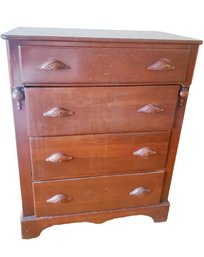 Vintage Solid Wood Mt. Vernon Style Four Drawer Dresser With Carved Wood Handle Pulls