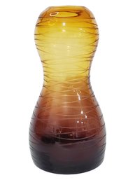 Heavy Purple To Amber Onbre Swirl Etched Glass Hour Glass Shaped Vase