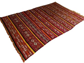 Vintage Moroccan Colorful Fringed Zemour Kilim Rug  67 X 103 Handcrafted