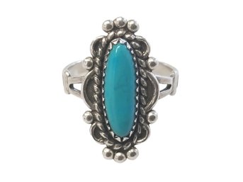 Vintage Navajo Bell Trading Post Oval Turquoise Ring - Size 7.5