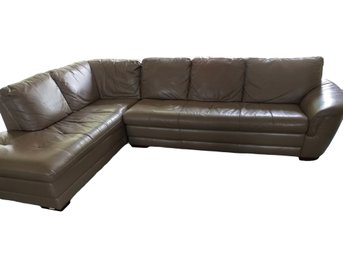 Raymour & Flanigan Down Filled Tan Leather Two Piece Sectional Sofa Couch