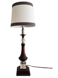 26' Wood & Silver Tone 3-Way Light Table Lamp With Fabric Shade