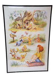 Vintage Framed Disney Art Classic Hundred Acre Woods Winnie The Pooh AA Milne Poster