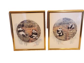 Two Framed John Cheng Signed & Numbered Limited Edition Panda Bear Art Prints