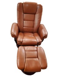 MCM Look Soft Brown Bonded Leather Adjustable Contemporary Reclining Swivel Chair With Ottoman #2