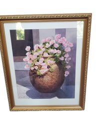 Original Watercolor Entitled Pink Baby Roses In Jardinire - SCAN Art Show Signed Mary Karen Merrill