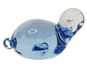 Cute Vintage Cobalt Blue / Clear Art Glass Turtle Paperweight