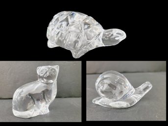 Trio Of Villeroy & Boch Crystal Miniature Figurines - Turtle, Cat & Snail