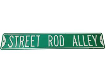 Green & White Painted Metal Street Rod Alley Wall Sign