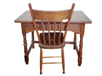 Antique Carved Wood Desk & Chair