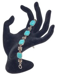 Ladies Turquoise, 925 Sterling Silver & Marcasite Link Bracelet (Bag 1)