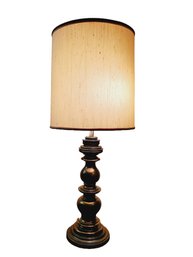 Vintage Mid Century Modern Antiqued Brass Tall Table Lamp With Fabric Shade