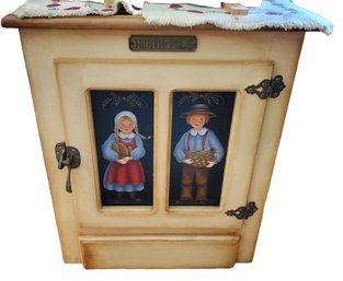 Adorable Handpainted Faux Ice Box Primitive Style Cabinet With North Pole Plaque