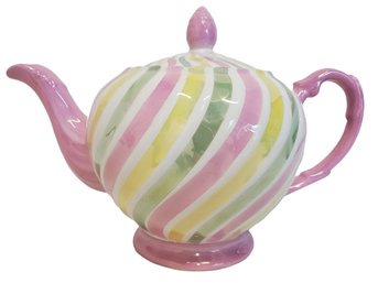 Vintage Ellgreave England Colorful Striped Pottery Teapot With Lid