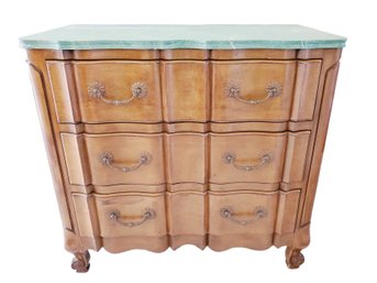 Vintage Louis XV Style Three Drawer Small Chest Dresser With Faux Marble Painted Wood Top