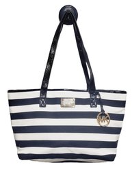 MK Michael Kors Black & White Striped Tote Bag Purse