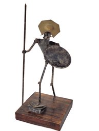 Vintage Don Quixote Figure Brass/Metal Standing On Book Wooden Base