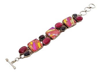 Dramatic Sterling Silver 925 Multi Stone Toggle Clasp Ladies Bracelet