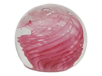 Pink & Clear Swirl Art Glass Blown Paperweight