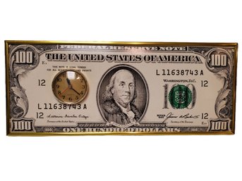 Vintage $100 One Hundred Dollar Bill Quartz Wall Clock 9' X 21'