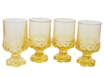 Four Vintage MCM Tiffin Franciscan Madeira Cornsilk Yellow 6 Ounce Glasses Goblets