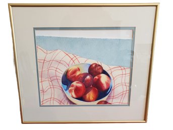 SCAN Art Show Entry - Peaches In  A Bowl Watercolor Still Life - Framed, Signed Mary Karen Merrill