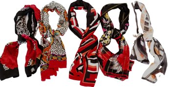 Set Of 5 Vintage 100% Silk Scarves By: Adrienne Vittadini, Jones Of New York, Oscar De La Renta, Anne Klein