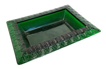 Unique Vintage Retro Forest Green Glass Rectangular Serving Tray Attributed To Fenton