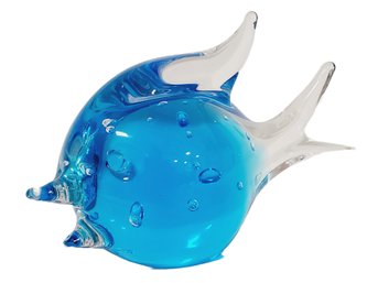 Lovely Clear & Turquoise Blue Fish Art Glass Paperweight Figurine