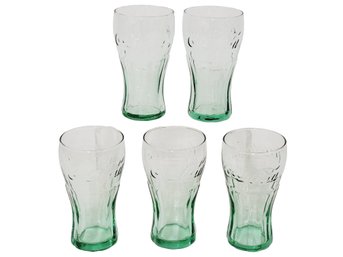 Five Green Coca Cola Contour Glass Tumblers