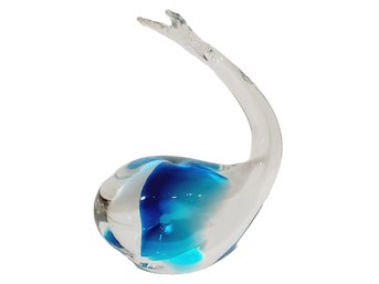 Cute Art Glass Clear, Turquoise, Cobalt Blue Whale