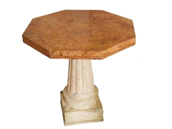 Vintage Octagonal Marble Topped Table On Concrete Column Base