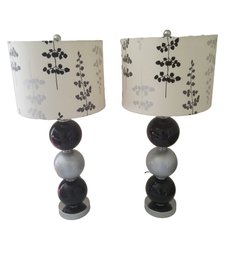 Pair Of Black & Silver Ceramic Orbs Table Lamps