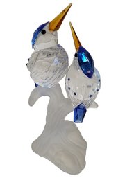 Swarovski Austria Crystal Malachite Kingfisher Birds Figurine With Original Box & Packaging  (JJ)