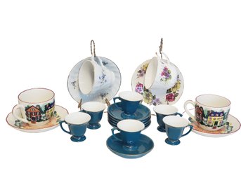 Assorted Vintage Tea & Demitasse Cups & Saucers - Royal Kendall, Indigo Gate & More