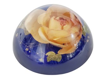 Vintage Lucite Dried Floral Single Rose Paperweight