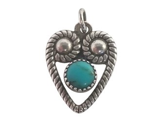 Vintage Sterling Silver & Turquoise Heart Pendant