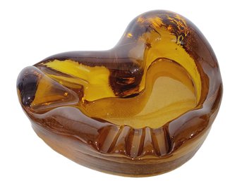 Vintage Thick Heavy Amber Glass Freeform Ashtray