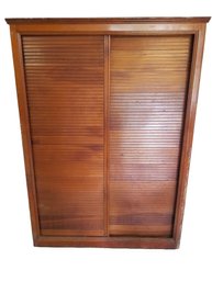 Vintage 1960s Wood Sliding Door Closet Armoire