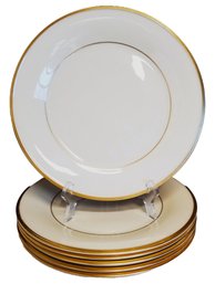 Vintage Set Of 6  Lenox Bone China Gold Banded 'eternal' Dinner Plates & 2 Coffee Cups