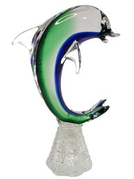 Vintage Handblown Italian Blue & Green Murano Art Glass Dolphin 1950's