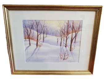 Framed Artist Signed Winter Landscape Watercolor - Mary Karen Merrill