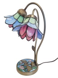 Beautiful Tiffany Style Stained Glass Two Light Dragon Fly Themed Table Lamp